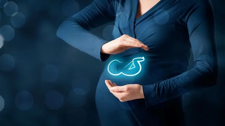 Schwangere Frau mit Symbol für Kind, Thema Mikronährstoffe Schwangerschaft Supplementierung.